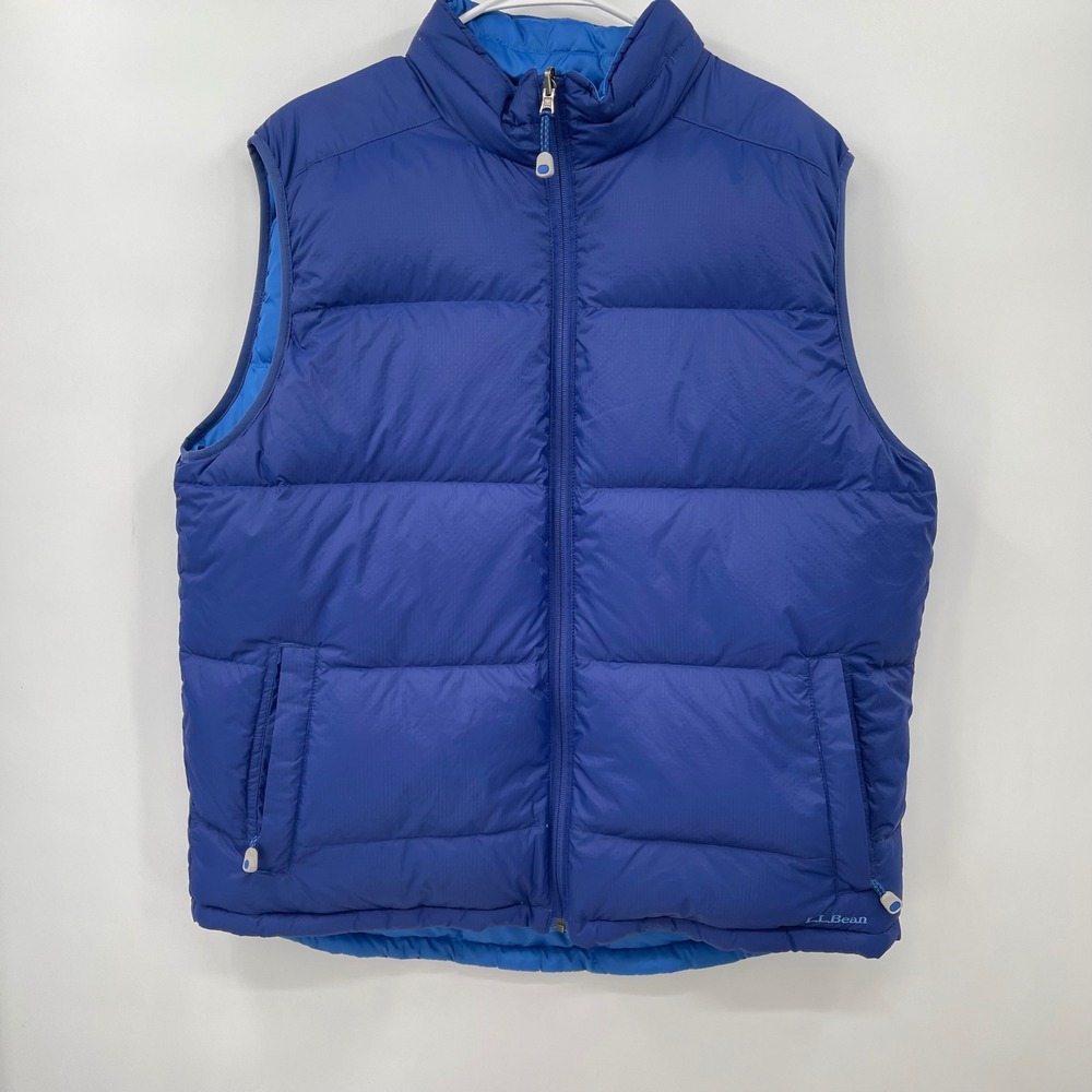 LL Bean Mens L Tall Blue Goose Down Puffer Vest Winter‎ Layering Sleeveless